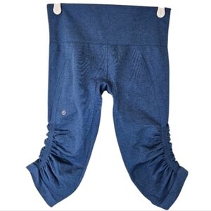 Lululemon In The Flow Ruched Capri Leggings Blue Seamless Size 4